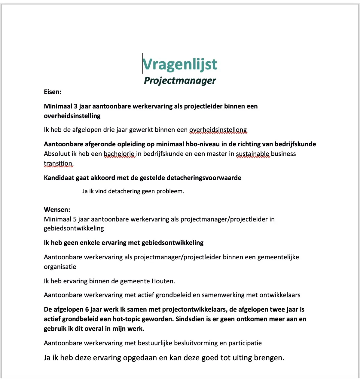 Onopgemaakte vragenlijst